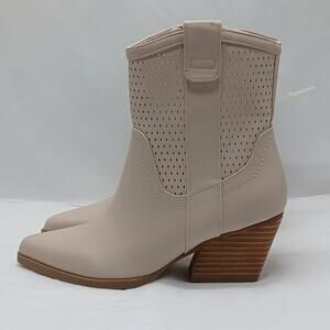 Dolce Vita Kirby Chunky Heel Ankle Boot Women's 6 Beige Western Shoes Cowgirl